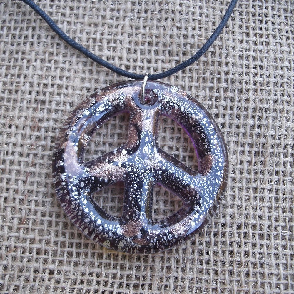 Murano Glass Peace Sign Pendant Necklace